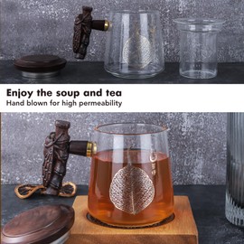 Glass Tea Cup with Infuser and Lid Heat-Resistant Wooden Handle 18.6oz/550ml Tea Infuser Mug, Microwave Safe Teacup with Filter for Loose Leaf Tea Leak-Proof Steeping Cup with Strainer