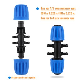 10-Pcs Spike 6-Way Locked Connectors, 1/2 (Pipe OD 0.620 in.ID is 0.520 In) to 1/4 Inch Irrigation Pipe Fitting, Variable Diameter 6-Way (10 Pieces Blue)