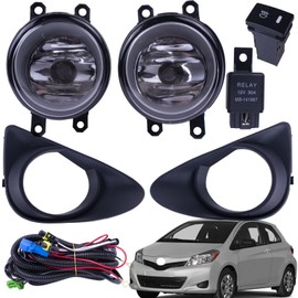 BestParts Fog Lights Set Kit Compatible With Toyota Yaris L LE CE Hatchback 2012 2013 2014 (Dose Not fit SE) With Covers + Switch + Wiring Replaces 8148252320 8148152380 8122006070 812100D041