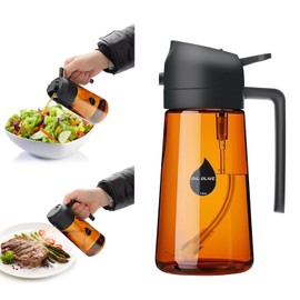 Sezbaifles 16oz/470ml Light-Blocking Oil Sprayer for Cooking, 2 in 1 Olive Oil Dispenser Bottle for Kitchen Gadgets Maiden, Dark Brown Glass Bottle, Food-Grade Oil Mister for Air Fryer