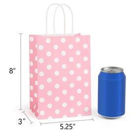 BagDream Small Gift Bags 25Pcs 5.25x3x8 Inches Kraft Paper Bags with Handles, Pink Dot Paper Gift Sacks for Retail, Merchandise, Party Favor, Small Business