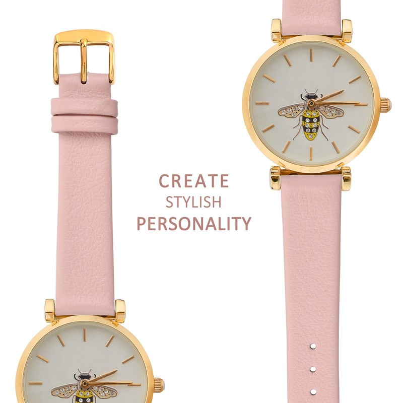 WOCCI 16mm Watch Strap with Gold Buckle, Elegant Genuine Leather