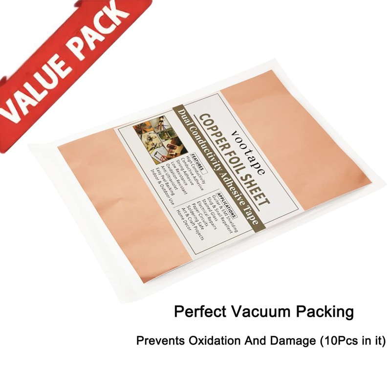 vootape 10Pcs 3.15 Mil Copper Foil Sheet [7.9inch x 5.9inch]
