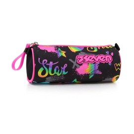 Seven Pencil Case Pencil Case Stationery Bag Girls Boys School and High School Teens Multicolor, black / pink, portapenna