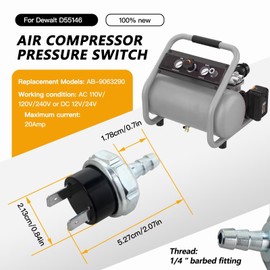 JRSHOME Updated 180-225 PSI Air Compressor Switch for Dewalt/Porter Cable/Craftman D55146 Type 8 4.5 Gallon, D55168, D55167, D55146-CA, D55167-CA, D55168-CA Replace AB-9063290