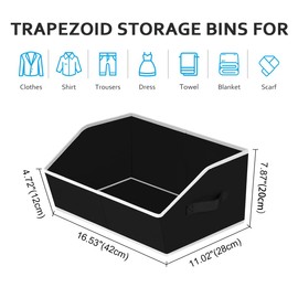 Easortm Closet Storage Bins, Storage Bins for Shelves, Trapezoid Storage Bin with Handle, Linen Closet Organizers and Storage for Clothes, Books (Black)