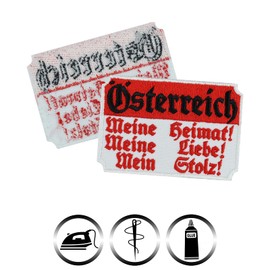 Austria Sew-On Patch | Austria - Meine Heimat, Meine Liebe, Mein Stolz | Iron-On Patch with Embroidery - Austria Patch Iron-On Appliqué for Sewing/Iron-On - 80 x 55 mm