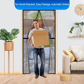 Fiberglass Magnetic Screen Door,Black Heavy Duty Mesh Door Curtain，Screen Size 38" x 83" with Automatic Block Closure Walk，Fits Door Size 36" x 82" Walk Through Easily for Kids Pets (Black, 38x83 in)