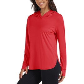 MAGCOMSEN Womens Rash Guard Long Sleeve Quick Dry Hoodie UPF 80+ Lightweight Workout Fishing Hiking Shirts Tomato Red S
