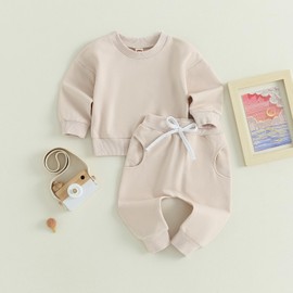 Toddler Baby Girl Clothes Conttrast Color Fall Winter Outfit Long Sleeve Sweatshirts and Pants Newborn Infant Set (Solid Apricot, 18-24 Months)
