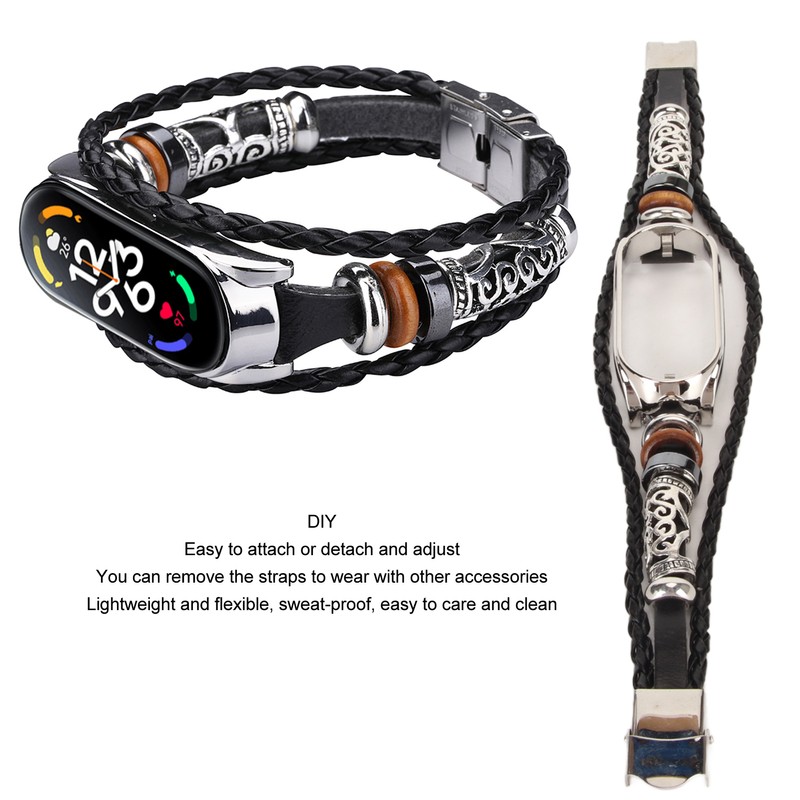 Leather Strap for Xiaomi 7 NFC Bracelet Metal Buckle Ethnic