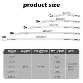 50 Pcs Stainless Steel Pike Fishing Leaders,Anti-Bite, Fish Line Fishing Accessories,10-30cm with Swivels & Snaps for Saltwater & Freshwater