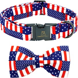 Lionheart glory American Flag Dog Collar 4 of July Independence Patriotic Dog Bow Collars Heavy Duty Adjustable Soft Collar with Bowtie for Small Dogs Pet Gift