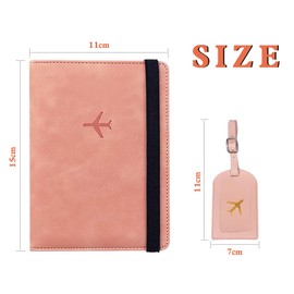 HNLMZ Passport Cover and Luggage Tag Set, Luggage Tag ID Label, Passport Cover with RFID Blocker, Made of PU Leather for Credit Cards, Passports, pink, rfid wallet