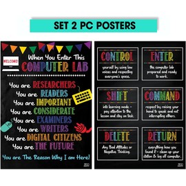 Control enter PC Poster 11''x17'' Computer Science Classroom Poster, Stem Technology Education Chart, Keyboard Coding Computer Lab Wall Art For Kids Class, Digital Keyboarding Posters (SET 2 PC POSTERS)