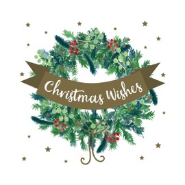 Eurowrap Pack of 12 Assorted Christmas Cards Xmas Wreath And Tree - 2 Designs Seasons Greetings and Christmas Wishes - Eco Friendly Packaging 100% Recyclable