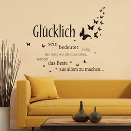 wondever Wall Tattoo Sayings Happy Wall Sticker Quotes Inspirational Black Wall Sticker Wall Decoration for Bedroom Living Room