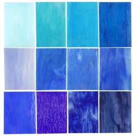 Lanyani（10 Sheets）Blue Variety Stained Glass Sheets 4 x 6 inch Opal Art Glass Pack Tiffany Glass, Mixed Textures