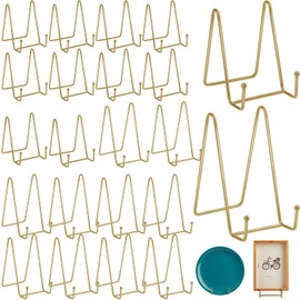 Hoteam 20 Pack Plate Stands for Display, 10 Pcs 4 Inch Metal Frame Plate Holder Display Stand and 10 Pcs 6 Inch Easel Rack for Pictures Photo Decorative Dish Collectibles Tabletop Art(Gold)