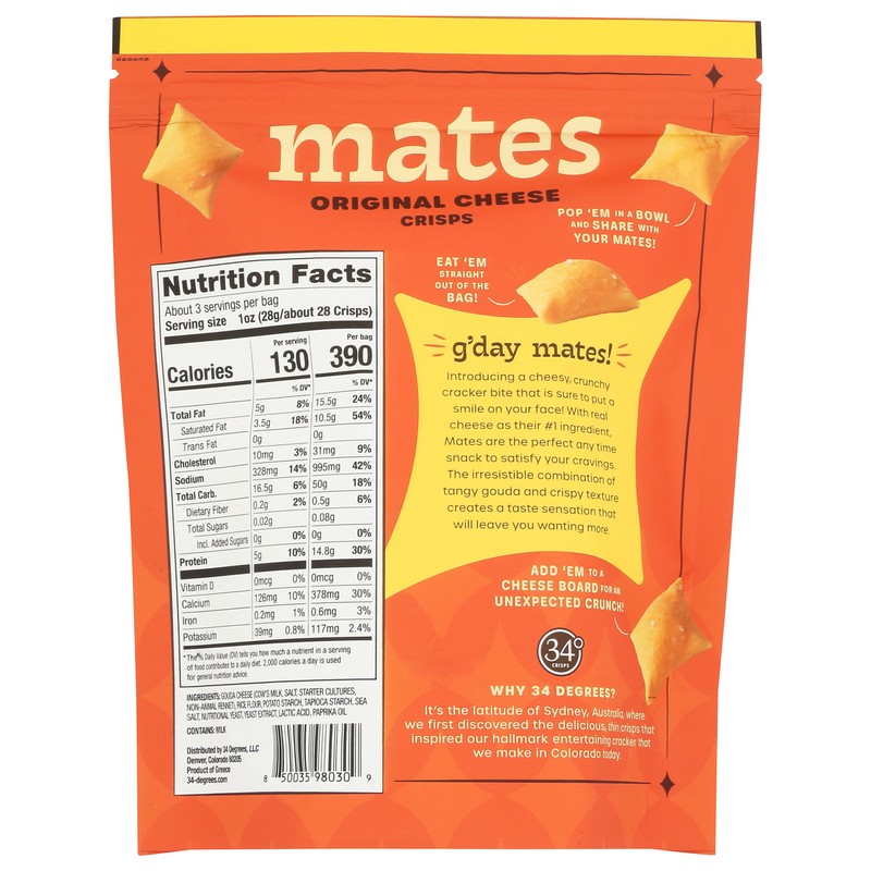 34 Degrees Original Cheese Crisps Mates, 3 OZ