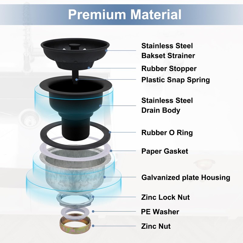 ZM Kitchen Sink Stainless Steel Deep Locking Basket Strainer with