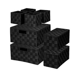 ArcaGuru Woven Storage Box Basket Bin Container, Storage Baskets Organizing Bins Small Woven Basket Cube Organizer Divider for Closet, Shelf, Dresser, Drawer, Bedroom, Kitchen, Pantry, Set of 8, Black