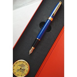 Cross -Sheaffer Executive Companion Cobalt Blue Lacquer Signature Prelude Collection with 22KT Rose Gold appointments,Solid and Stamped 14KT Gold Medium Nib Fountain Pen & Sheaffer Desk Clock Combo