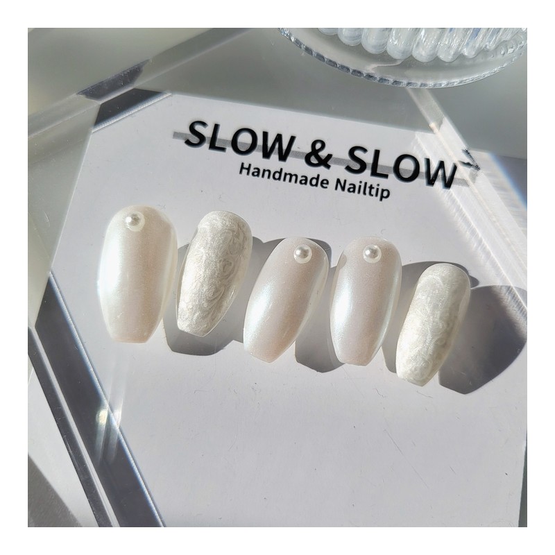Pearl Marble Nail Tips Thumb Design Selection - Stiletto /