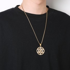 HZMAN 18K Gold Plated Seal of Solomon Hexagram Necklace for Men Stainless Steel Crossed Swords Star of David Talisman Pendant Jewelry Gift