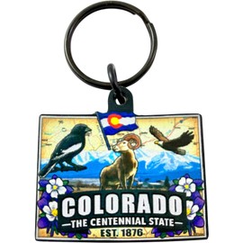 Llavero de Colorado Centennial State Souvenir con mapa e imágenes de bandera Diseño de llavero acrílico, construcción ligera, gran regalo para viajeros o nativos de Colorado