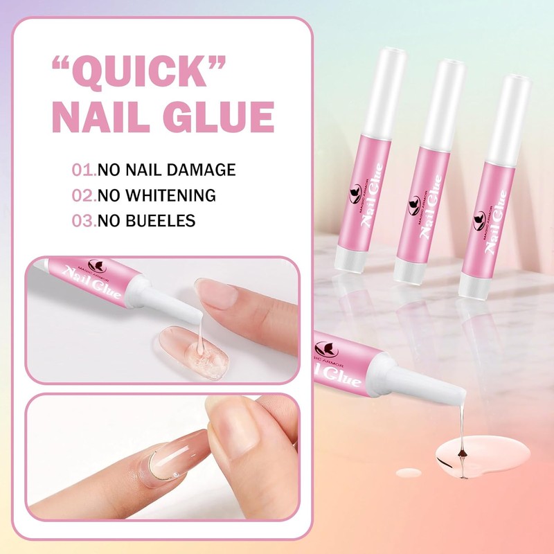 MAGIC ARMOR 15pcs Nail Glue for Acrylic Nails Professional Nail