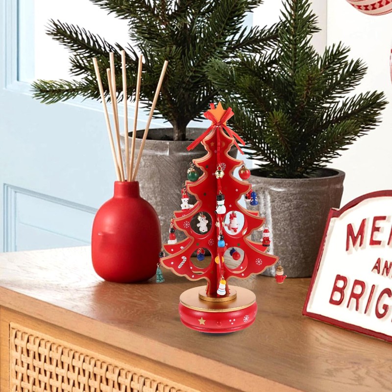 Cabilock Christmas Tree Classic Music Box Wooden Clockwork Design Christmas
