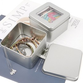 Square tin case silver transparent window steel Tin case square 3ea