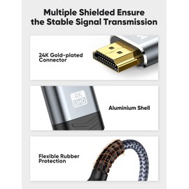 8K HDMI Cable 2.1,HDMI Câble 6.6 ft (8K 60Hz,4K 120Hz) 48Gbps HDMI Cord Support 8K UHD,4K HDR,HDCP 2.2&2.3, Dynamic HDR,eARC (6.6 ft)