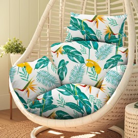 Waterproof Egg Chair Cushion Replacement 47x31.5x4.7 inch Thicken Hanging Egg Swing Chair Cushion IndoorUthem Outdoor Wicker Rattan Hammock Basket Cushion with Headrest Pillow, Yellow-Green Leaf