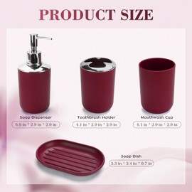 4 Pcs Burgundy Bathroom Accessories Set,Bohemian Bathroom Toothbrush Holder Set.Include Soap Dispenser, Soap Dish, Toothbrush Holder, Mouthwash Cup, Modern Bahtroom Decor Set（Burgundy）