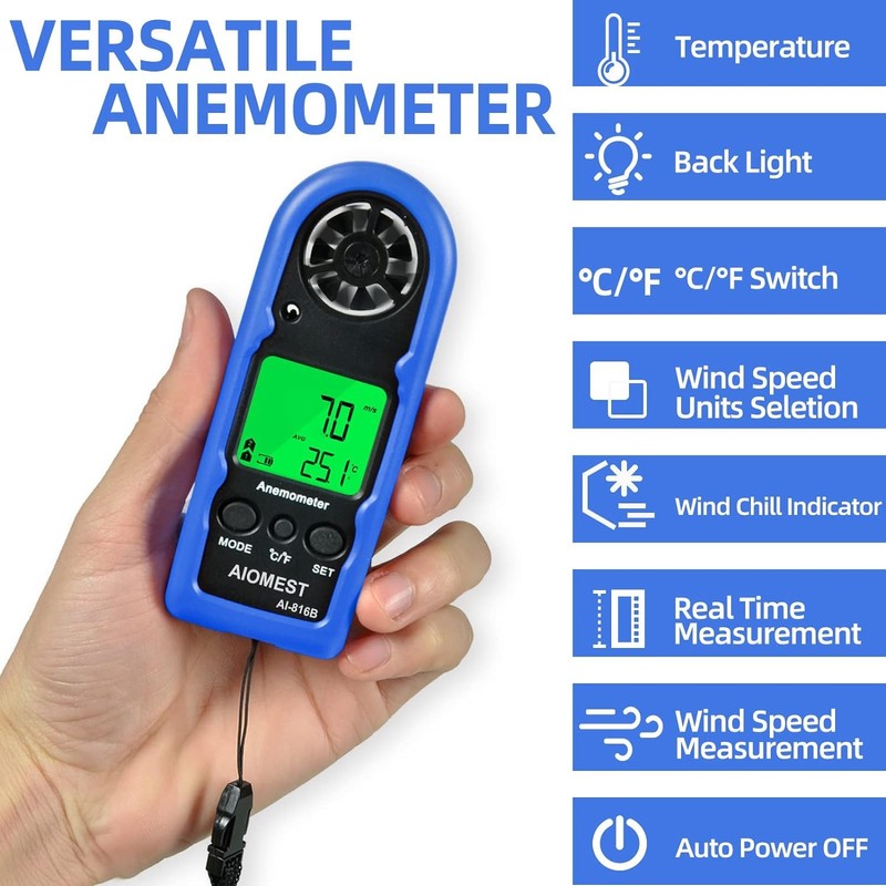 AIOMEST AI-816B Anemometer, Ultra Mini Wind Meter, Digital High Precision