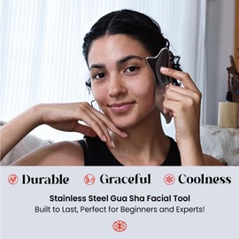 Rena Chris Stainless Steel Gua Sha Facial Tools - Acupressure & Gua Sha for Face Massage, Jawline Sculpting, Puffiness Reduction. Includes Carry Pouch and Cleaning Cloth - Skin Care Gift