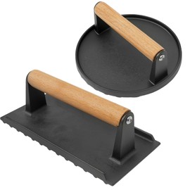 ZLHETWT Burger Press, Rectangle Cast Iron Grill Press, Burger Press Set, Versatile Large Rectangle Cast Iron Grill Kit, Easy to Use Round Smash Burger Press Set for Beef Pork