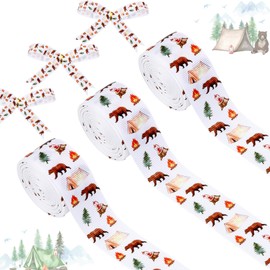 Cheerupp 4 Rolls Camping Theme Ribbons, 20 Yards Craft Ribbons for Wreath Hair Bow Wrapping Gifts Packing, Forest Adventure Grosgrain Ribbons Birthday Wedding Gender Reveal Party Accessory Decorations