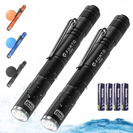 FORTO LED Pen Light, 200 Lumens Pocket Flashlight, IP67 Waterproof, 2 Modes, 2 Pack with AAA Batteries, Lightweight & Durable for Inspection, Medical Use, Emergency(Black)