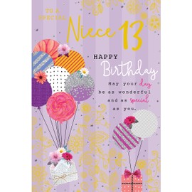 To A Special Niece 13 13th Today Balloons Happy Birthday Card Lovely Verse