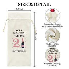 LAGZDFC Pairs Well With Turning 21 Wine Champagne Gifts Bag, Reusable Wine Wrap Bag, Happy 21st Birthday Gift Ideas for Women, 21 Years Old Birthday Gifts Bags for Friends Sisters Daughter