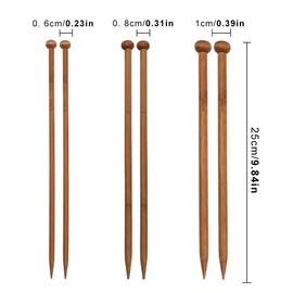 6 Pcs Bamboo Knitting Needles Set for Beginners & Arthritic Hands, 3 Sizes Wooden Thick Knitting Needles Set for Scarves & Sweaters (6mm,8mm,10mm)