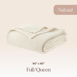 100% Organic Cotton Blanket - Soft Breathable Cotton Waffle Blanket Queen and Full Size for All Seasons - Cozy Warm Lightweight 100% Cotton Fairtrade Certified (90x90, Natural)