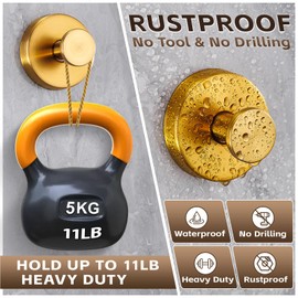 Supopular Reusable Heavy Duty Suction Cup Hooks for Kitchen/Bathroom/Shower - Wet-Proof Hooks for Towels, Robes, Loofah&Wreaths/No Drill Mounting on Glass, Tile, Metal (2, Brushed Gold)