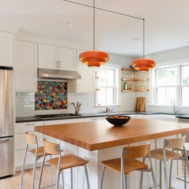 Qepeety Mid Century Modern Plug in Pendant Light Retro Hanging Light with Plug in Cord Orange Pendant Lighting Fixtures 3-Layer Metal Shade Ceiling Hanging Lamp for Bedroom Kithen Living Room