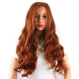 variouswig All Kinds of Everyday Natural Wigs Synthetic Lace Front Wigs Side Part Long Body Wave Heat Resistant Synthetic Wigs for Women Cosplay Party (Brown red)