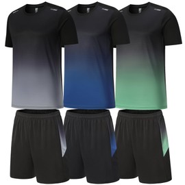 BOOMCOOL Gym Clothes for Men Workout Shirts Sets Outfits 6 Piece for Running Football Athletic Exercise Fit for Out T Sports
