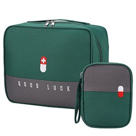 2 Pcs First Aid Bag Empty, Waterproof Medical Bag, 2 Size Travel Medicine Bag, Medicine Storage Bag Built-in Compartment, Portable Medicine Bag for Travelling Camping Home Hiking